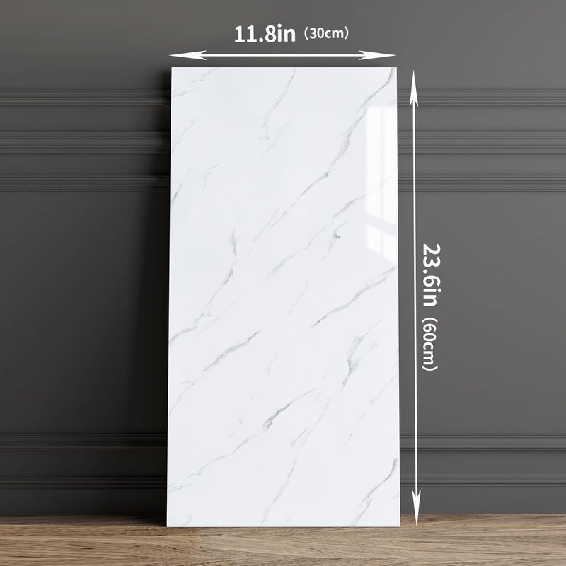 Haimin Wall Panels Peel and Stick 10 Pieces 23.6x11.8in (19.4 Sq. Ft. Coverage) Lightweight Backsplash Marble Look Tile (not Real Marble) Ideal for Kitchen Bathrooms Living Rooms Bedrooms (White-LYB) - Image 2
